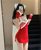 サンタコスプレ 4点セット ツナギ服  かわいい (ドレス/Tパンツ/手袋*2)XH2-DCQJY-0941