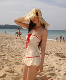 水着 モノキニ ビキニ フリル ベアトップ リボン 体型カバー 着痩せ 気質 セクシー 温泉 ビーチ 海 XH7-SNM-S031