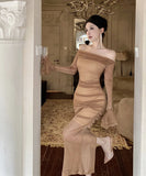 ロングドレス チュール エレガント セレブ風 オフショルダー 気質 宴会 パーティー 高級感 キラキラ XH2-ZED88655DXH346A