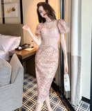 【手作り】ロングドレス 高品質 レース パフスリーブ パフスリーブ 気質 宴会 XH2-JY50245