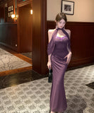 ロングドレス キラキラ 2way ホルターネック セクシー 宴会 パーティー ナイトクラブ ベアトップ XH2-ZED886193DXH343A