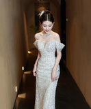 ロングドレス キラキラ ベアトップ 宴会 誕生日 演奏会 マーメイド セクシー XH2-YFTK4/12