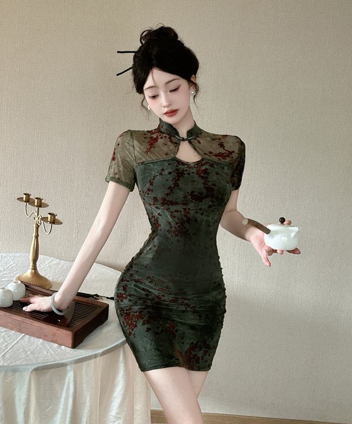 2色】ミニドレス チャイナドレス セクシー キャバドレス 花柄