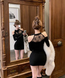 ミニドレス キャバドレス セクシー レース 肌見せ キャバクラ リボン 同伴 XH2-XKD-D452-976-Nov18