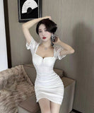 【2色】ミニドレス キャバドレス レース セクシー 谷間見せ 指名 XH2-DD5755