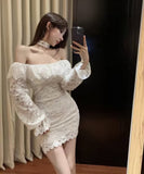 【2色】ミニドレス キャバドレス レースセクシー オフショルダー谷間見せ キャバクラ XH2-DD5824