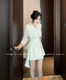 ミニドレス 秋新作 非対称 エレガント 袖付き 気質 同伴 XH2-ZED886017GDB401