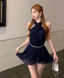 ミニドレス エレガント 高級感 通勤 大人可愛い ホルターネック セクシー 同伴 着痩せ 気質 XH2-MXX6332#