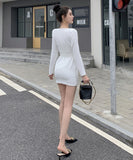 ミニドレス エレガント 気質 袖付き セクシー 着瘦せ 通勤 XH2-ZED889540GT347