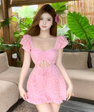 水着ビキニワンピースAライン体型カバー露出控え着痩せ気質フラワーカワセクシー XH7-CF-WX1162