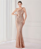 【8色】ロングドレス 高品質 キラキラ ナイトドレス 宴会 ワンショルダー 演奏会 XH2-YEY18891#