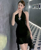 ミニドレス キャバドレス セクシー ホルターネック 非対称 XH2-LQE‐A3205H515