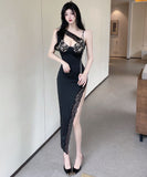 ロングドレス キャバドレス ワンーショルダー セクシー 指名 谷間見せ スリート XH2-DD7569