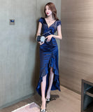 【2色】ロングドレス キャバドレス ナイトクラブ スリート 宴会 フリル セクシー 気質 XH2-JX3873