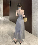 ロングドレス ホルターネック 着痩せ 気質 バックレスドレス 通勤 おしゃれ 女子力 XH2-CD7-417-83050660