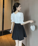 ミニドレス Vネック レース 谷間見せ Aライン 着痩せ カワセクシー ガーリー XH2-YM8801