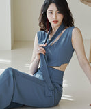 【2色】ワイドパンツ 新作 かわいい ゴージャス おしゃれ Vネック セクシー XH2-ZED880578E