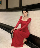 【Black&red】ロングドレス レース エレガント セレブ風 マーメイド 気質 宴会 パーティー 高級感 女子力 XH2-ZED885573DXH238B