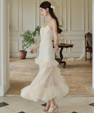 ロングドレス マーメイドドレス セクシー セレブ風 エレガント 宴会 パーティー チュール フリル  XH2-CD6-143-71120680