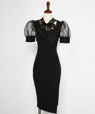 キャバドレス 膝丈ドレス エレガント 気質 パフスリーブ 同伴 XH2-ZED885671GT525