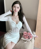 ミニドレス 秋 セクシー 着瘦せ 谷間魅せ 指名 非対称 キャバドレス XH2-DD5315