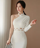 膝丈ドレス キャバドレス エレガント 気質 ワンショルダー セクシー 着瘦せ XH2-JW2673BH506