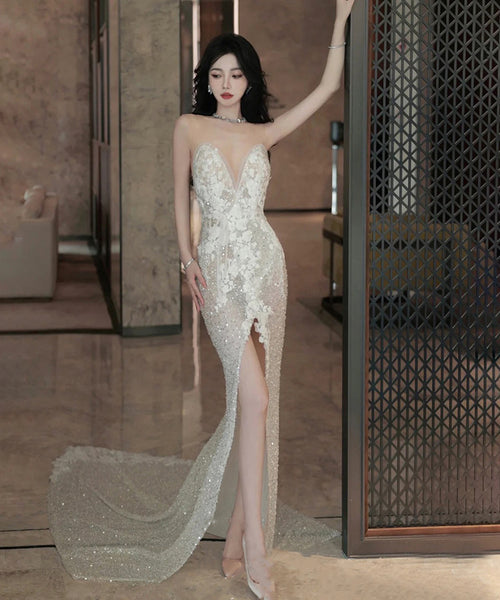 割引　シルバー ビーズ装飾 パーティードレス s5_3e7777a3-e30f-4bb9-a005-