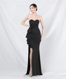 【5色】ロングドレス ナイトドレス ベアトップ スリート 宴会 演奏会 誕生日 XH2-YEY31319#