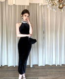 膝丈ドレス キャバドレス キラキラ ホルターネック セクシー セレブ風 パーティー XH2-ZED888587DXH238A