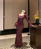 ロングドレス レース マーメイド エレガント 気質 宴会 袖付き XH2-ZED888538DXH238A