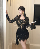 【3色】ミニドレス レース キャバドレス 指名 気質 セクシー hot gril キャバクラ 非対称 肌見せ XH2-XKD-D529-6618-Dec4