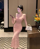 ロングドレス レース マーメイド オフショルダー セクシー エレガント 気質 パーティー XH2-ZED888562DXH238A