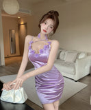 【4色】ミニドレス キャバドレス 花 光沢感 おしゃれ セクシー 宴会 YH2-DD6834