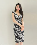 膝丈ドレス セクシー キャバドレス 花柄 谷間魅せ 小顔効果 XH2-ZED885933A71