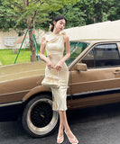 【2色】膝丈ドレス セクシー  谷間魅せ 指名 タイトドレス 気質 エレガントXH2-ZED889608GT347