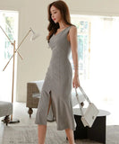 膝丈ドレス エレガント 気質 チェック柄 着瘦せ セクシー XH2-ZED882636BH506