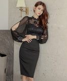 膝丈ドレス レース セクシー キャバドレス 袖付き エレガント 気質 XH2-ZED886691BH506