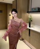 膝丈ドレス ワンショルダー セクシー おしゃれ 着痩せ XH2-ZED885424DXH449