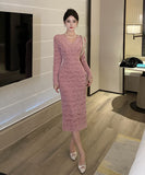 ロングドレス キャバドレス レース 高級感 Vネック エレガント 気質 袖付き XH2-ZED885423DXH449B