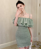 【2色】ミニドレス タイトドレス sexy オフショルダー フリル 大人可愛い XH2-JW9621GT347