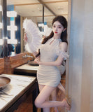 【2色】キャバドレスミニドレスフリルカワセクシー谷間見せキャバクラXH2-DD6425