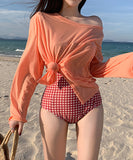 ビキニ 温泉 セクシー 谷間魅せ リボン 水着 モノキニ チェック柄ビキニ水着 XH7-XYX1933