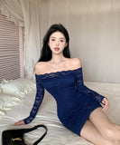 【2色】ミニドレス キャバドレス レース セクシー オフショルダー 指名 XH2-ZED881568GT225