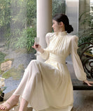 ロングドレス エレガント 袖付き チュール パフスリーブ Aライン 着痩せ 気質 XH2-CD7-339-50900750