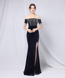 【5色】ロングドレス リボン パーティードレス キラキラ オフショルダー お姫様 誕生日 演奏会 宴会 XH2-YEY18629#