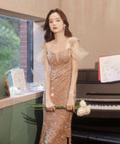 キラキラ ロングドレス パーティードレス 宴会 披露宴 誕生日 演奏会 お姫様 ナイトドレス XH2-MBYD9-26