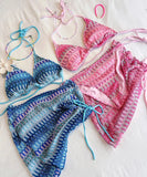 【3点セット】2色 ビキニ 三角ビキニ チック柄 セクシー 水着 モノキニ ホルターネック INS話題 ビーチ XH7-DP-A33921