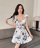 【3色】ミニドレス キャバドレス セクシー フリル 花柄 着瘦せ XH2-MLS253