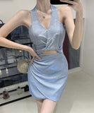 【2色】ミニドレス キャバドレス 谷間魅せ セクシー Vネック キラキラ パーティー XH2-DD4774