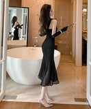 【手作り】ロングドレス マーメイドスカート キラキラ 宴会 ホルターネック セクシー XH2-JY20319